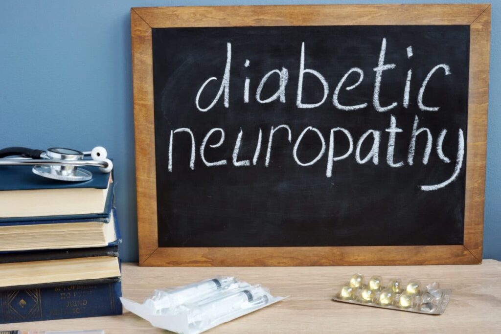 Diabetic neuropathy handwritten on a blackboard.